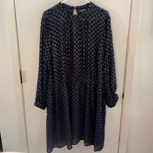 ModCloth navy long sleeve dress with gold metallic circular pattern Size 4X